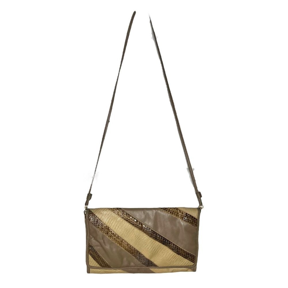 Vintage 80s Tan Taupe Animal Skin Pattern Shoulder Bag